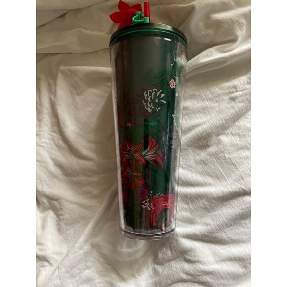 Starbucks Floral Forest-Themed Tumbler With Red Flower Straw Top - Picture 6 of 8